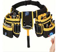 1 pièce Ceinture à outils robuste, organisateur d'outils noir avec 26 poches et sangle d'épaule réglable de 130/145 cm, support d'outils magnétique, équipement de DIY pour le travail du bois et l'amél