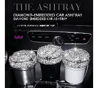 1 pièce Cendrier de voiture de luxe scintillant avec strass - Avec couvercle, porte-gobelet anti-fumée, cendrier portable scintillant avec strass, convient pour la voiture, le bureau et la maison, s'a