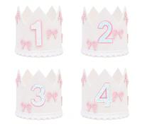1 pièce, Chapeau couronne d'anniversaire en feutre blanc avec nœud rose, Couronne de princesse avec nœud rose pailleté numéro 1-4, Couronne blanche avec nœud rose pour premier cadeau de six mois, Acce