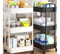 1 pièce Chariot de rangement blanc à 3 niveaux | Matériau plastique durable + Roues universelles à 360° | Rangement multi-scènes pour salle de bain/chambre Noir - 1 pièce,Blanc 4 couches,Noir 4 couche