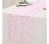 1 pièce Chemin de table avec nœud rose, 75*180cm Nappe en mousseline, Nappe, Décoration d'anniversaire rose, Décoration d'anniversaire avec nœud, Décoration de fête avec nœud, Décoration de mariage, F