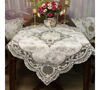 1 pièce Chemin de table brodé, Nappe, Set de table, Tissu jacquard avec dentelle brodée, Couleur beige/café, Taille : 40 cm*98 cm, 42 cm*116 cm, 42 cm*147 cm, 42 cm*176 cm, 40 cm*40 cm, 85 cm*85 cm, 1