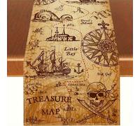 1 pièce Chemin de table Carte au trésor de pirate, décoration thème Indiana Jones, plusieurs tailles, lavable en machine, nappe rectangulaire en fibre de polyester pour la décoration de la maison 33*1