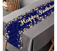 1 pièce Chemin de table d'anniversaire bleu & or, Décoration de fond de fête d'anniversaire, Nappe de table, Couvre-table, Cadeau d'anniversaire, Fournitures de fête, Nappe de table, Décoration de mai