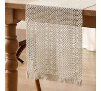 1 pièce Chemin de table de style campagnard américain vintage en toile de jute, couleur kaki unie avec bordure à franges naturels, nappe rectangulaire pour table basse, meuble TV, fête, anniversaire, 