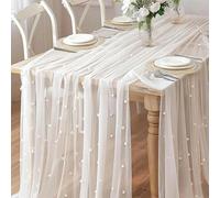 1 pièce - Chemin de table décoré de faux perles, nappe de table de mariage en tulle blanc perlé, décoration d'arche de mariage, décoration de réception de douche nuptiale, décoration de chaise, décora