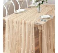 1 pièce Chemin de table décoré de perles, nappe de table en tissu transparent blanc perlé, décoration d'arche de mariage, décoration de douche de mariage/nuptiale, décoration de fête, écharpe de chais