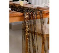 1 pièce Chemin de table élégant noir & or pailleté en tulle de 118 pouces, maille dorée scintillante, nappe rectangulaire brillante, nappe de style bohème romantique, décoration d'anniversaire, décora
