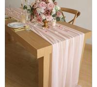 1 pièce Chemin de table en chiffon 73"X300", nappe/foulard en chiffon rose pâle, linge de table transparent avec paillettes argentées, adapté pour mariage élégant, fête bohème rustique, baby shower, a