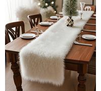 1 pièce Chemin de table en fausse fourrure blanche douce et moelleuse pour l'hiver, décoration de maison, nappe de table de fête pour table à café et commode, nappe à thème, décoration de table de cui