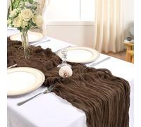 1 pièce Chemin de table en mousseline de coton marron café, chemin de table froissé bohème, nappe transparente vintage, convient pour le mariage, la douche de mariée, la décoration d'anniversaire, peu
