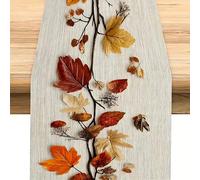 1 pièce Chemin de table feuille d'automne - Style campagnard, 100% polyester, design rectangulaire automnal avec de vibrants feuilles d'automne, idéal pour les fêtes, les cuisines, les cheminées et le