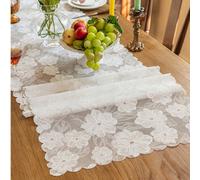 1 pièce Chemin de table jacquard floral blanc, dentelle décorative ajourée longue en tissu convenant pour la maison, le salon, le mariage, la fête, la table à manger, la table de café, la commode, la 