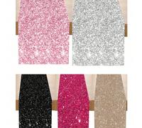 1 pièce Chemin de table pailleté de couleur unie en tissu non tissé, 180*35cm, Argent/Noir/Magenta/Or Champagne/Or Rose, Chemin de table décoratif, Nappe de table pour anniversaire, mariage, fête, Déc
