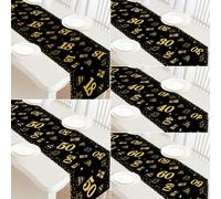 1 pièce Chemin de table PE pour fête d'anniversaire 18, 30, 40, 50, 60 ans, Nappe, Nappe jetable noire & dorée, Chemin de table, Décoration de table de fête d'anniversaire, Centre de table d'anniversa
