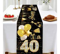 1 pièce Chemin de table pour anniversaire 16-90 ans, 180 x 35 cm, cadeau d'anniversaire noir et doré avec design de ballons et de confettis. Décoration pour hommes et femmes pour fête d'anniversaire, 