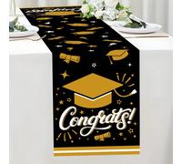 1 pièce Chemin de table pour fête de remise des diplômes, nappe en polyester dorée & noire, convient pour la table à manger, décoration de table pour fête de remise des diplômes, fournitures pour fête