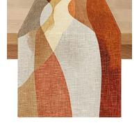 1 pièce Chemin de table rectangulaire en polyester style vintage, marron chaud, imprimé abstrait fluide, blocs de couleurs superposés orange caramel et café, motif texturé vague, décoration de table à