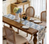 1 pièce Chemin de table rectangulaire floral bleu vintage, style campagnard, tissu décoratif lavable pour table à manger, table basse, buffet, armoire, décoration de table, convient pour les rassemble