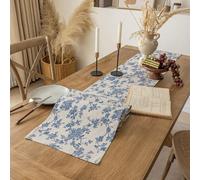 1 pièce Chemin de table rectangulaire imprimé avec roses bleues vintage, style ferme, nappe de maison, foulard de décoration, convient pour ferme, bureau, table à thé, etc., chemin de table d'extérieu
