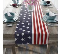 1 pièce Chemin de table style drapeau américain, nappe créative collage floral étoiles et rayures, chemin de table motif simple étoiles et rayures, convient pour la table à manger de la maison, la déc