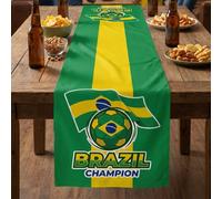 1 pièce Chemin de table thème champion de football du Brésil, nappe en polyester imprimée aux couleurs du drapeau national vert et jaune. Décoration de table pour la Coupe du monde, fête à la maison,