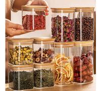 1 pièce Contenants de stockage alimentaire carrés, bocaux en verre pour épices de cuisine, bocal en verre transparent, contenants de stockage en verre à large ouverture carrés, bocaux hermétiques en v
