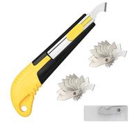 1 pièce Coupe Acrylique et Jeu de 20 Lames, Outil de Couteau à Crochet de Coupe, Couteau Utilitaire Rétractable Chariot en Acier Inox, Cutter Professionnel Rétractable Métal （Jaune）