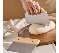 1 pièce Coupe-pâte en acier inoxydable avec manche en bois, grattoir à pâtisserie carré et semi-circulaire, ustensiles de cuisson L,MAcier inoxydable