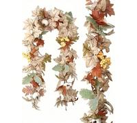 1 pièce Couronne d'automne en érable et citrouille, couronne en vigne d'érable de 6 pieds de long, couronne artificielle de feuilles d'érable pour l'extérieur pour Halloween, Thanksgiving, décoration 