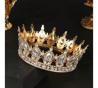1 pièce Couronne de mariée princesse en cristal de luxe, diadème en alliage de zinc plaqué or KC élégant pour anniversaire, mariage, fête, cadeau pour petite amie Diamant bleu doré,Diamant doré AB,Dia