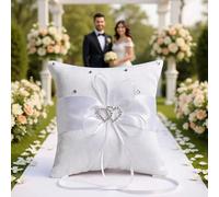 1 pièce Coussin d'alliances avec strass et support en forme de cœur pour porteur d'alliances, convient pour cérémonie de mariage, fête de mariage, demande en mariage 15 cm * 15 cm,10 cm x 10 cm,20 cm 