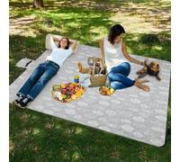 1 pièce Couverture de pique-nique avec poignée, tapis de pelouse de camping portable, tapis pliable épais à 3 couches pour l'extérieur, motif feuille gris doux et confortable, tissu Oxford durable, im