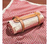 1 pièce Couverture de pique-nique rectangulaire à carreaux rouges et blancs imperméable et charmante - Nappe en rayonne tissée avec bordure en dentelle, tapis de plage pliable à double couche anti-sab