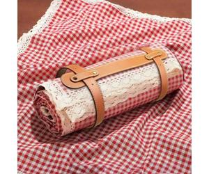 1 pièce Couverture de pique-nique rectangulaire à carreaux rouges et blancs imperméable et charmante - Nappe en rayonne tissée avec bordure en dentelle, tapis de plage pliable à double couche anti-sab