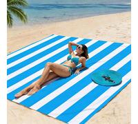 1 pièce Couverture de plage extra large anti-sable et séchage rapide à rayures bleues et blanches, convenant pour 1 à 3 adultes - Tissu en polyester léger et durable - Parfait pour les voyages, le cam