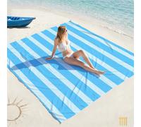1 pièce Couverture de plage extra large anti-sable et séchage rapide rayée bleu lac, convenant pour 1 à 3 adultes - Tissu en polyester léger et durable - Parfait pour les voyages, le camping, la rando