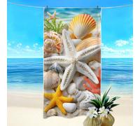1 pièce Couverture de plage imprimée d'étoile de mer, coquillage et coquille, microfibre super absorbante pour la natation, les vacances, le bain et les voyages en plein air 80*160,90*180,70*140,40*80
