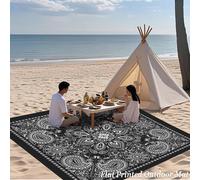 1 pièce Couverture de plage imprimée en noir et blanc motif cachemire, utilisation extérieure estivale, impression haute définition, résistante à la décoloration, légère et douce, facile à transporter