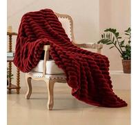 1 pièce Couverture en fausse fourrure de lapin super douce à larges rayures, couverture en flanelle à poils coupés à larges rayures, décoration de chambre rose, couverture de sieste décontractée en fl