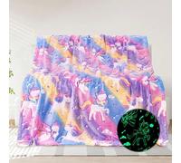 1 pièce Couverture en flanelle à rayures diagonales licorne phosphorescente, super douce et confortable en peluche pour toutes les saisons, convient pour le salon, le canapé, le camping, la décoration