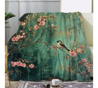 1 pièce Couverture en flanelle avec imprimé floral vintage et oiseau sakura - Douce et chaude, convient pour toutes les saisons, pour le canapé, le lit, la voiture, le camping, le bureau - Cadeau de d