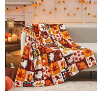 1 pièce Couverture en flanelle douce & confortable moderne - Couverture de sieste en polyester imprimée avec motif de citrouille d'Halloween, gnome et feuille d'érable - Impression numérique artisanal
