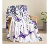 1 pièce Couverture en flanelle douce et chaude au style aquarelle avec motif de fleur de glycine violette, papillon violet, plante et insecte floral. Convient pour le salon, le canapé, le fauteuil, la