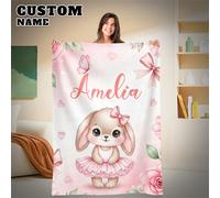 1 pièce Couverture en flanelle personnalisée avec nom, pour chambre, salon, canapé, plage extérieure, camping, animaux de compagnie, couverture de lit imprimée avec nom de famille/animal de compagnie/