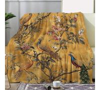 1 pièce Couverture en laine à imprimé floral de paon vintage - Jeté doux et douillet en polyester tricoté pour canapé, lit, bureau, sieste en flanelle, camping, voyage - Couverture cadeau pour toute s
