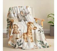 1 pièce Couverture en peluche avec motif illustré d'animaux de la forêt mignons, éléphant, singe, girafe. Douce et chaude, convenant pour toutes les saisons, pour le salon, le canapé, le fauteuil, la 