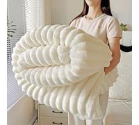 1 pièce Couverture en peluche de fourrure de lapin synthétique épaisse et surdimensionnée, en laine polaire, de couleur blanc crème, douce, antistatique, réversible, polyvalente pour la sieste au bure
