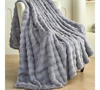 1 pièce Couverture en peluche grise réversible en fausse fourrure de lapin, couverture en peluche douce et chaude, jeté de style luxueux pour une utilisation polyvalente dans le salon, la chambre à co