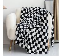 1 pièce Couverture en polaire à carreaux noir & blanc, jeté de canapé en peluche de lait, fausse fourrure, châle de couverture, couverture douce et chaude à double usage, couverture de voyage, couvert